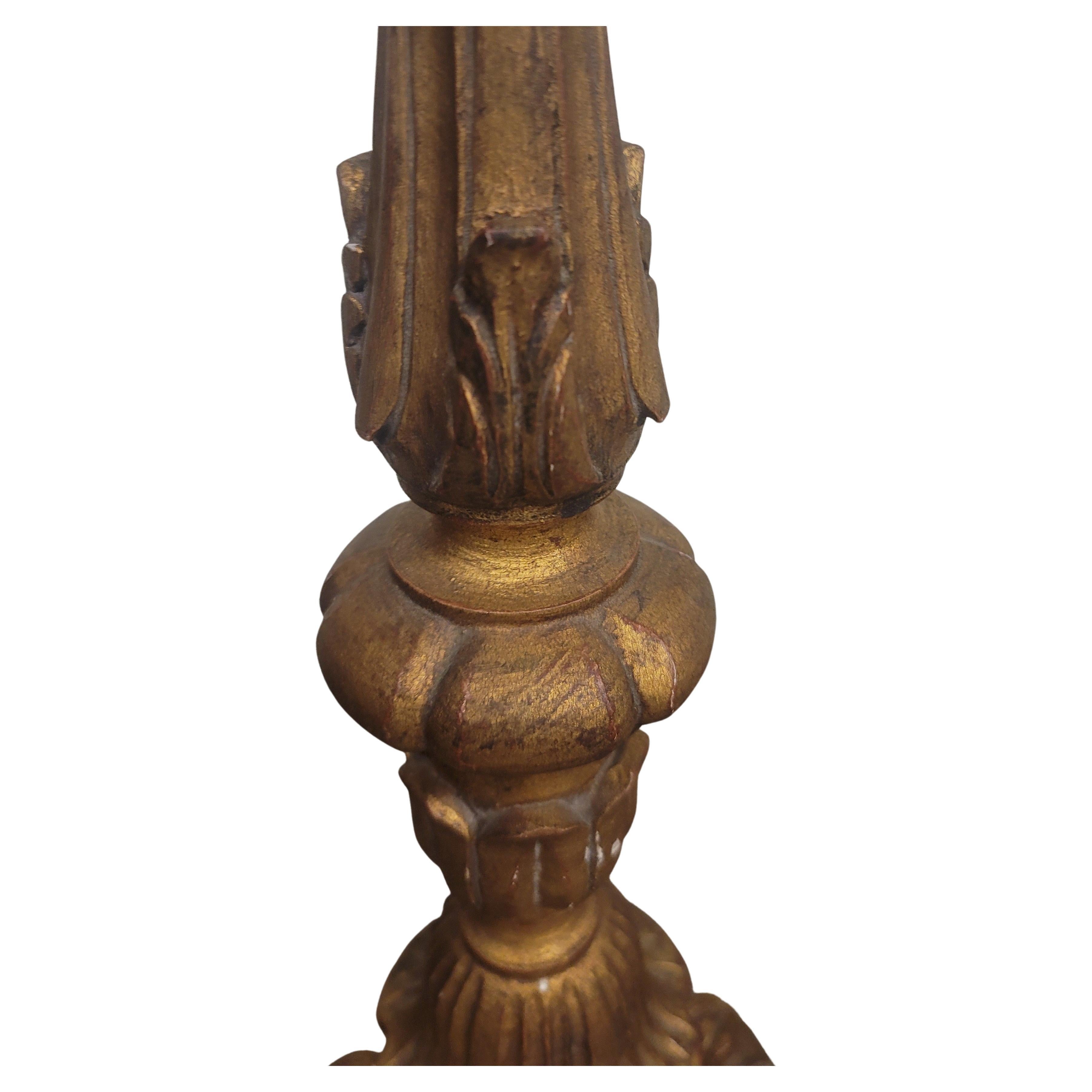 Edwardian Antique Italian Gilt Wood Pricket Floor Altar or Candlestick For Sale