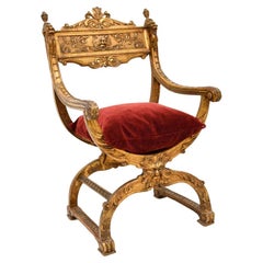 Antique Italian Gilt Wood Savonarola Chair