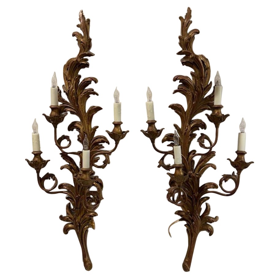 Antique Italian Giltwood and Iron Sconces For Sale
