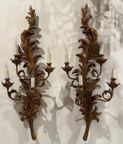 Anciennes appliques italiennes en bois doré et en fer