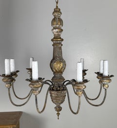 Antiker italienischer Kronleuchter aus Giltwood und Eisen mit sechs Lichtern