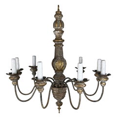 Antique Italian Giltwood and Iron Six-Light Chandelier