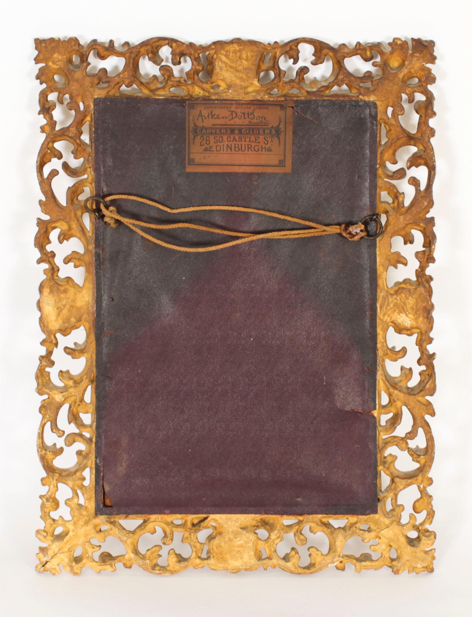 Antique Mirror Florentine in legno dorato del XIX secolo 40 x 30 cm in vendita 3