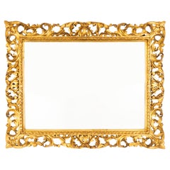 Antique Florentine Mirror en bois doré italien pour manteau de cheminée 19ème siècle