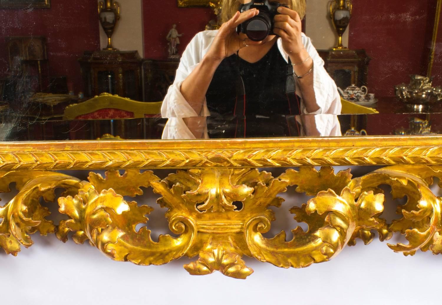 Mid-19th Century Antique Italian Giltwood Florentine Overmantel Mirror, 19th Century