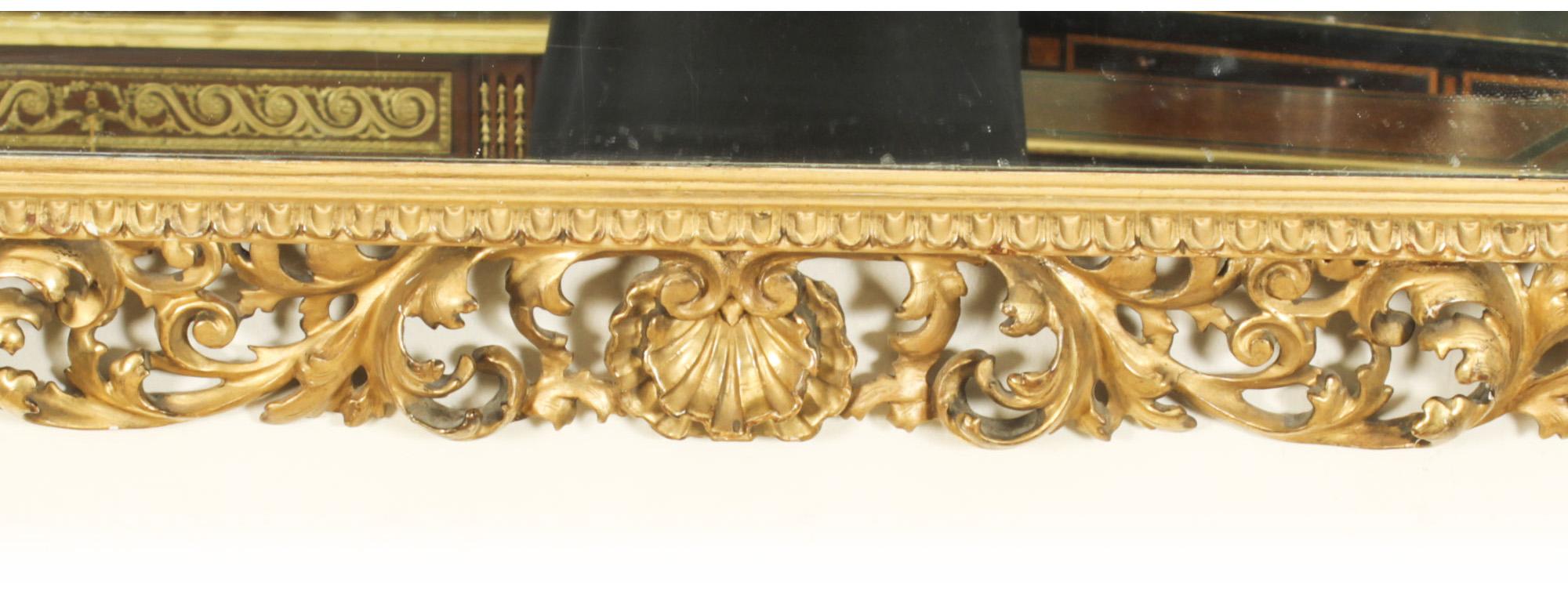 Carved Antique Italian Giltwood Florentine Overmantle Mirror 19th Century - 86x102cm For Sale