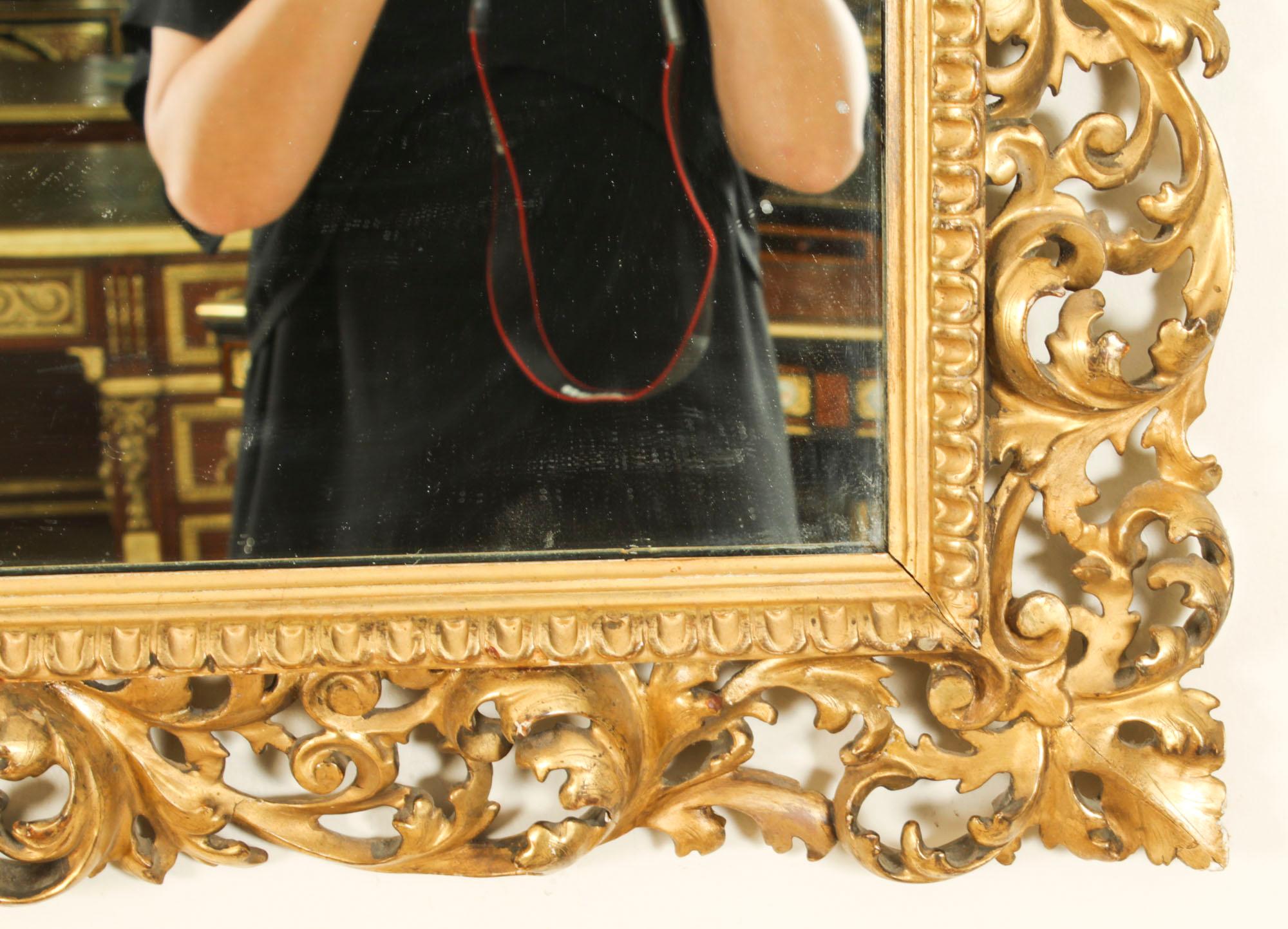 Mid-19th Century Antique Italian Giltwood Florentine Overmantle Mirror 19th Century - 86x102cm For Sale