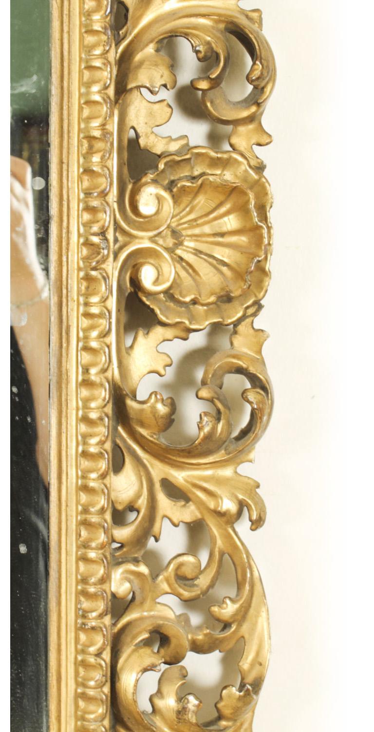 Antique Italian Giltwood Florentine Overmantle Mirror 19th Century - 86x102cm For Sale 1
