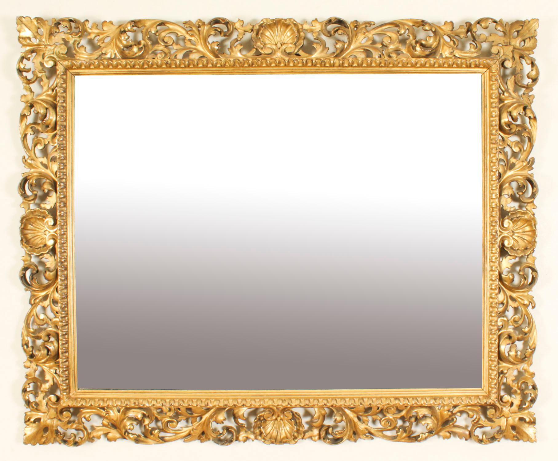 Antique Italian Giltwood Florentine Overmantle Mirror 19th Century - 86x102cm For Sale 4