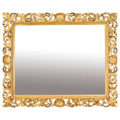 Antique Italian Giltwood Florentine Overmantle Mirror 19th Century - 86x102cm