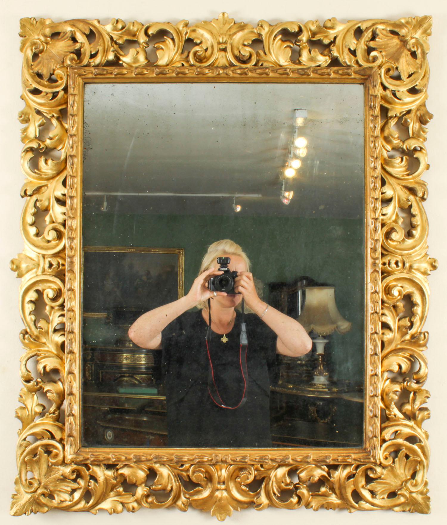 Antique Italian Giltwood Florentine Overmantle Mirror 19th Century For Sale 7