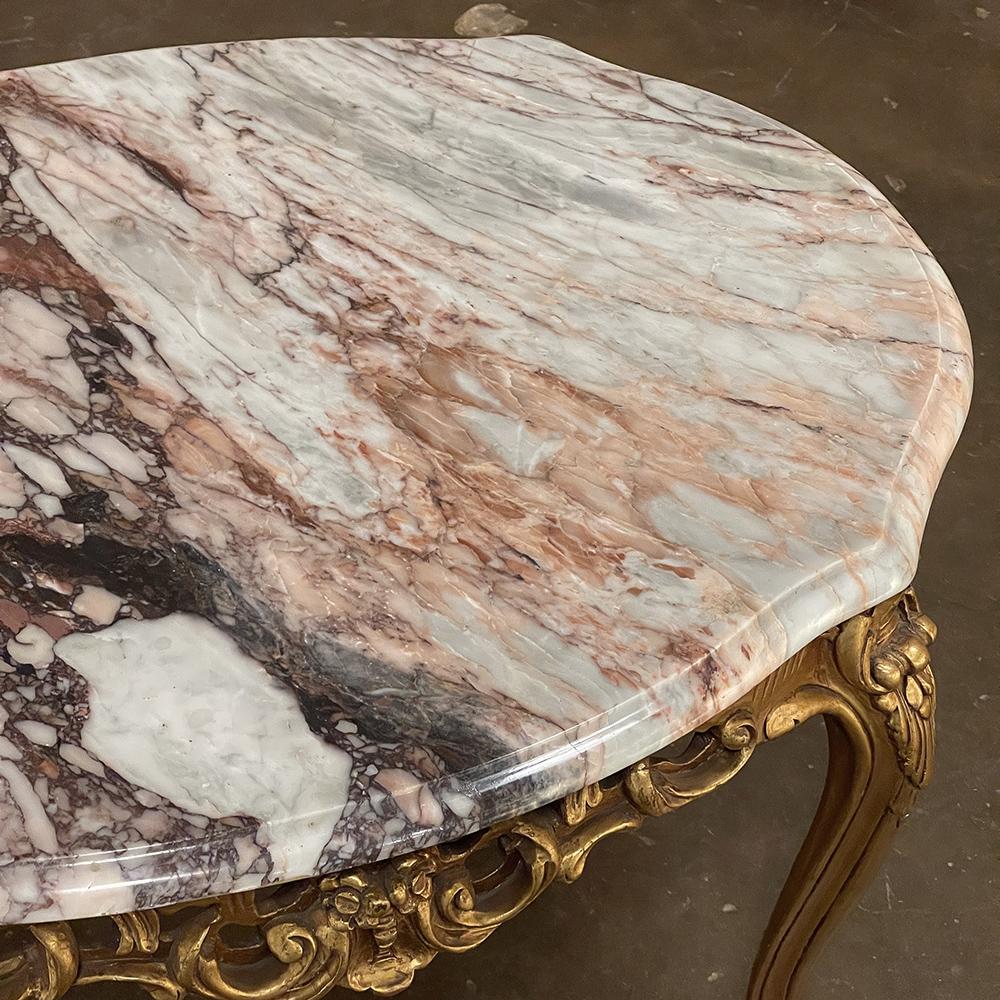 Hand-Crafted Antique Italian Giltwood Marble Top Coffee Table ~ End Table For Sale