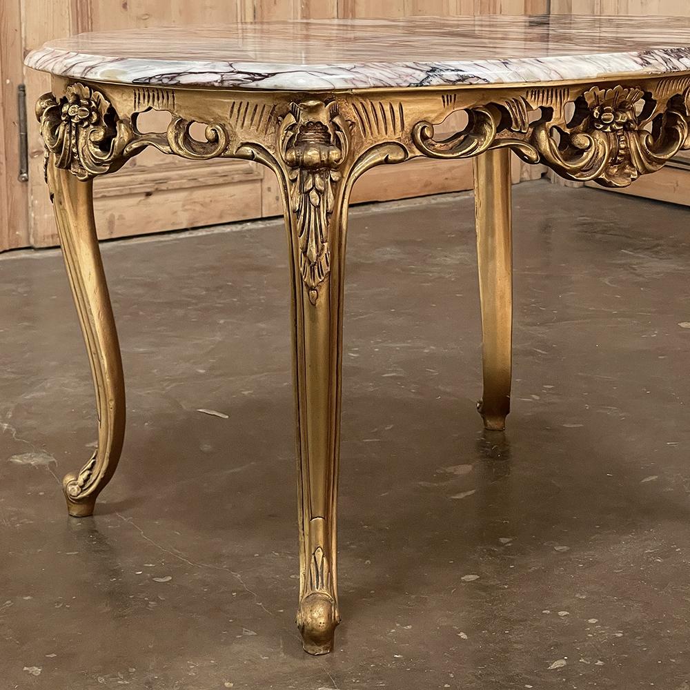 20th Century Antique Italian Giltwood Marble Top Coffee Table ~ End Table For Sale