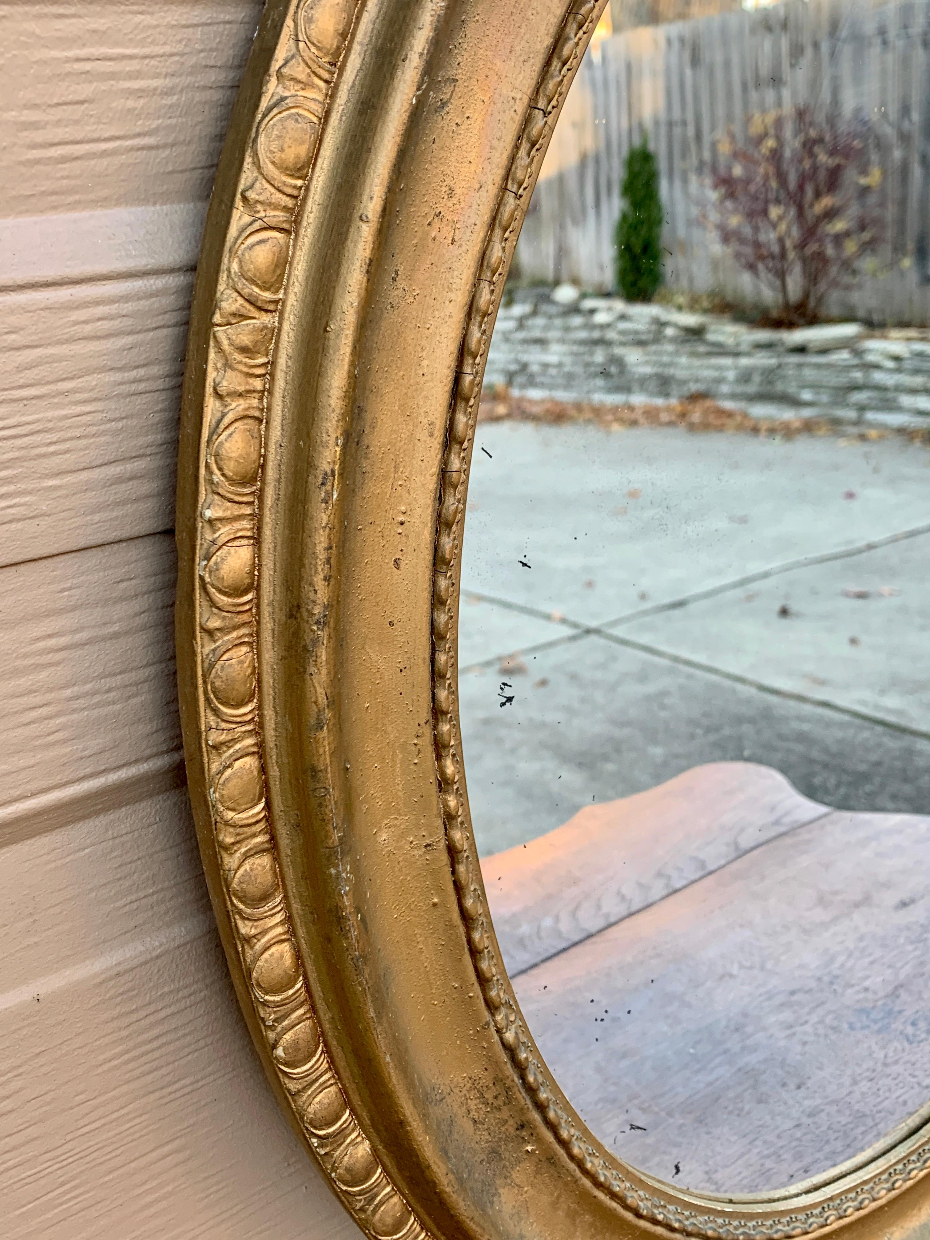 Antique Italian Giltwood Oval Mirror, Early 20th Century For Sale 4