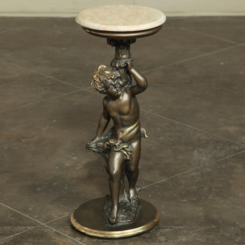 Antique Italian Giltwood Pedestal with Carved Cherub & Marble Top For Sale 9