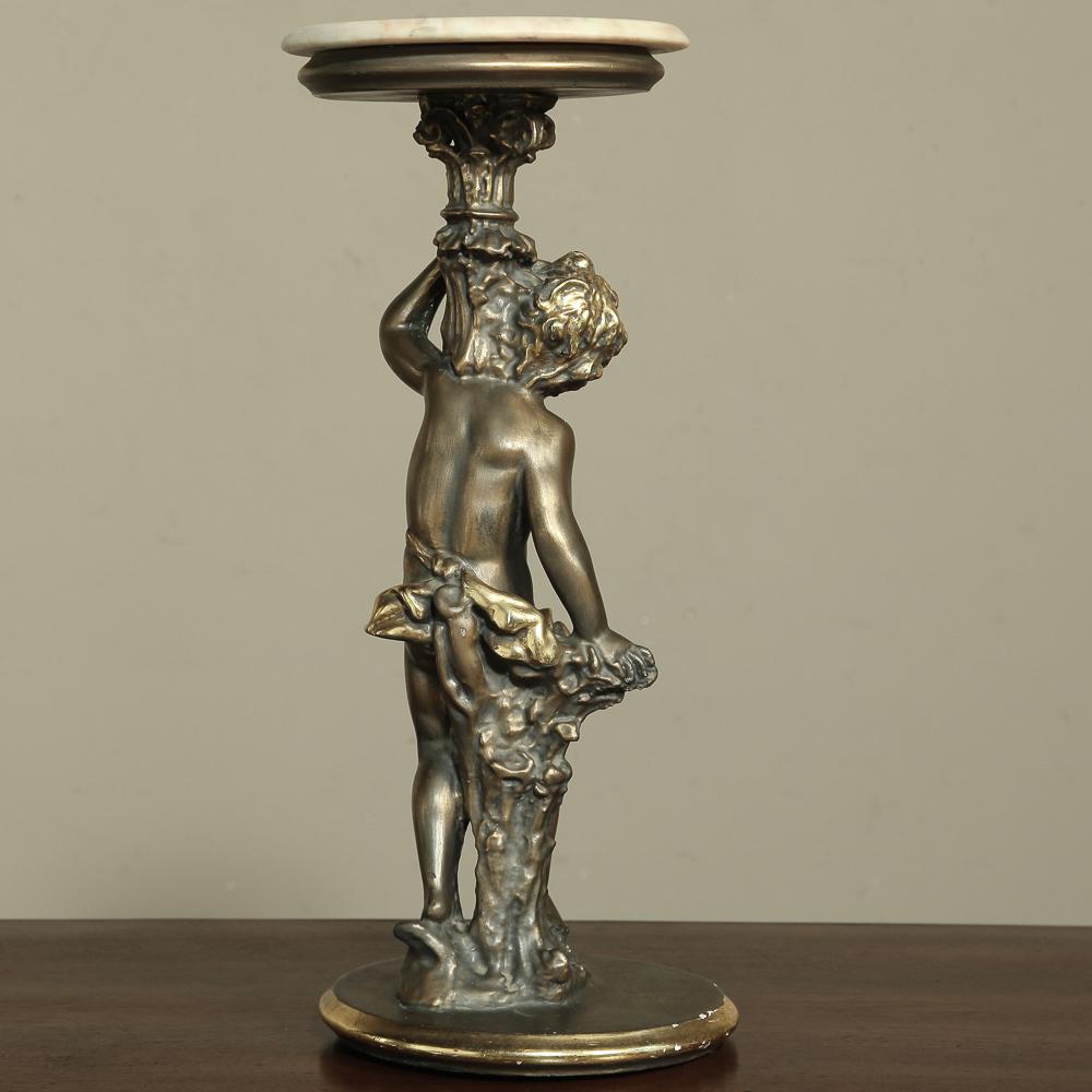 Antique Italian Giltwood Pedestal with Carved Cherub & Marble Top In Good Condition For Sale In Dallas, TX