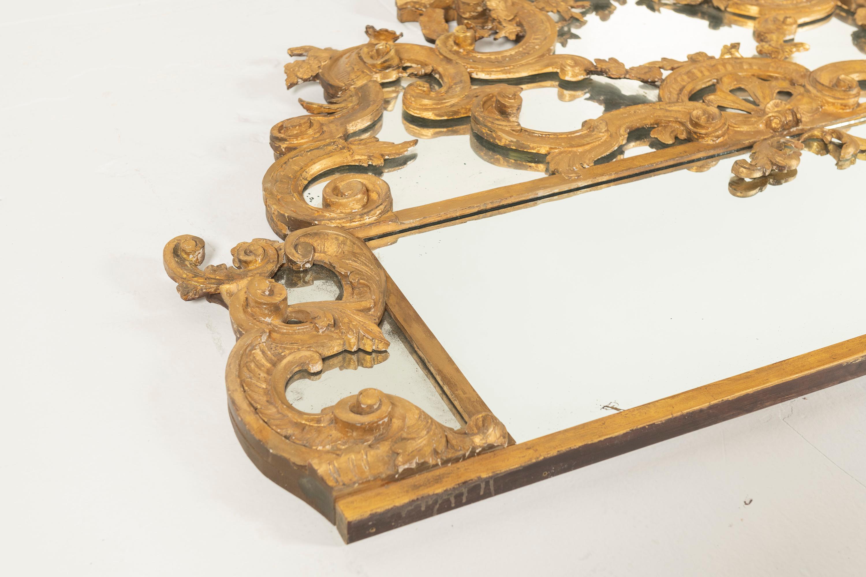 Hand-Carved Antique Italian Giltwood Rectangular Mirror,  Late 18th Century For Sale