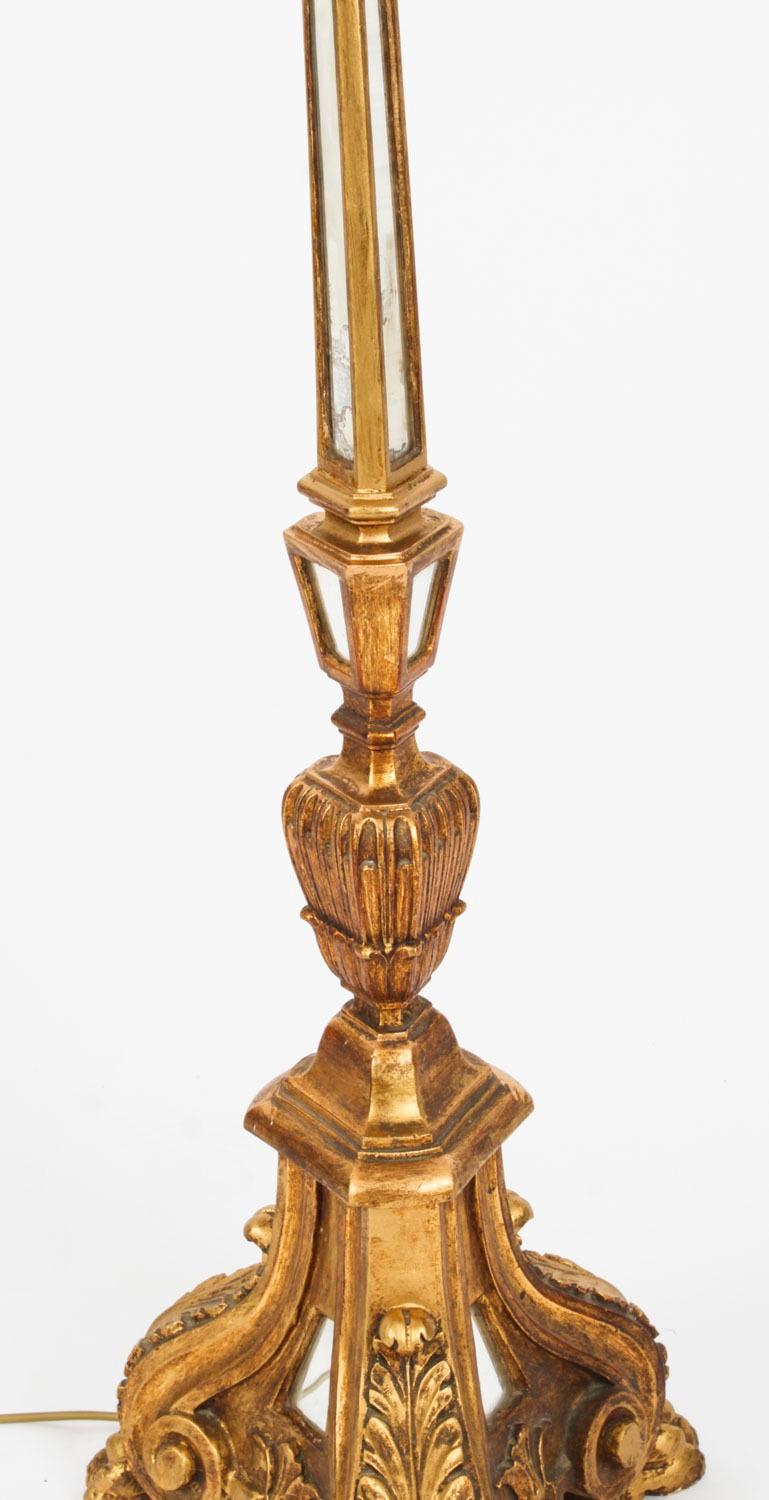 Revival Antique Italian Giltwood Torhchere Standard Lamp Early 19th Century For Sale