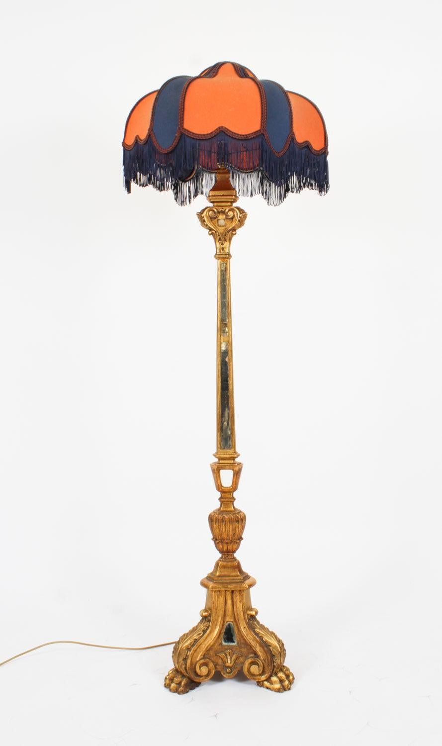 Late 19th Century Antique Italian Giltwood Torhchere Standard Lamp Early 19th Century For Sale