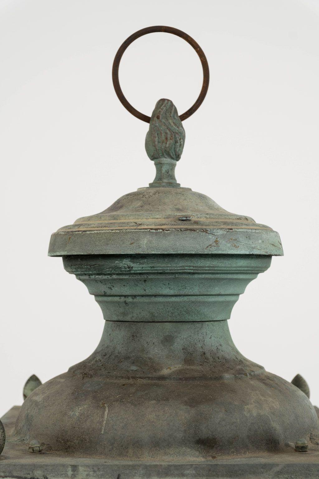 French Provincial Antique Italian Glass Paneled Lantern For Sale