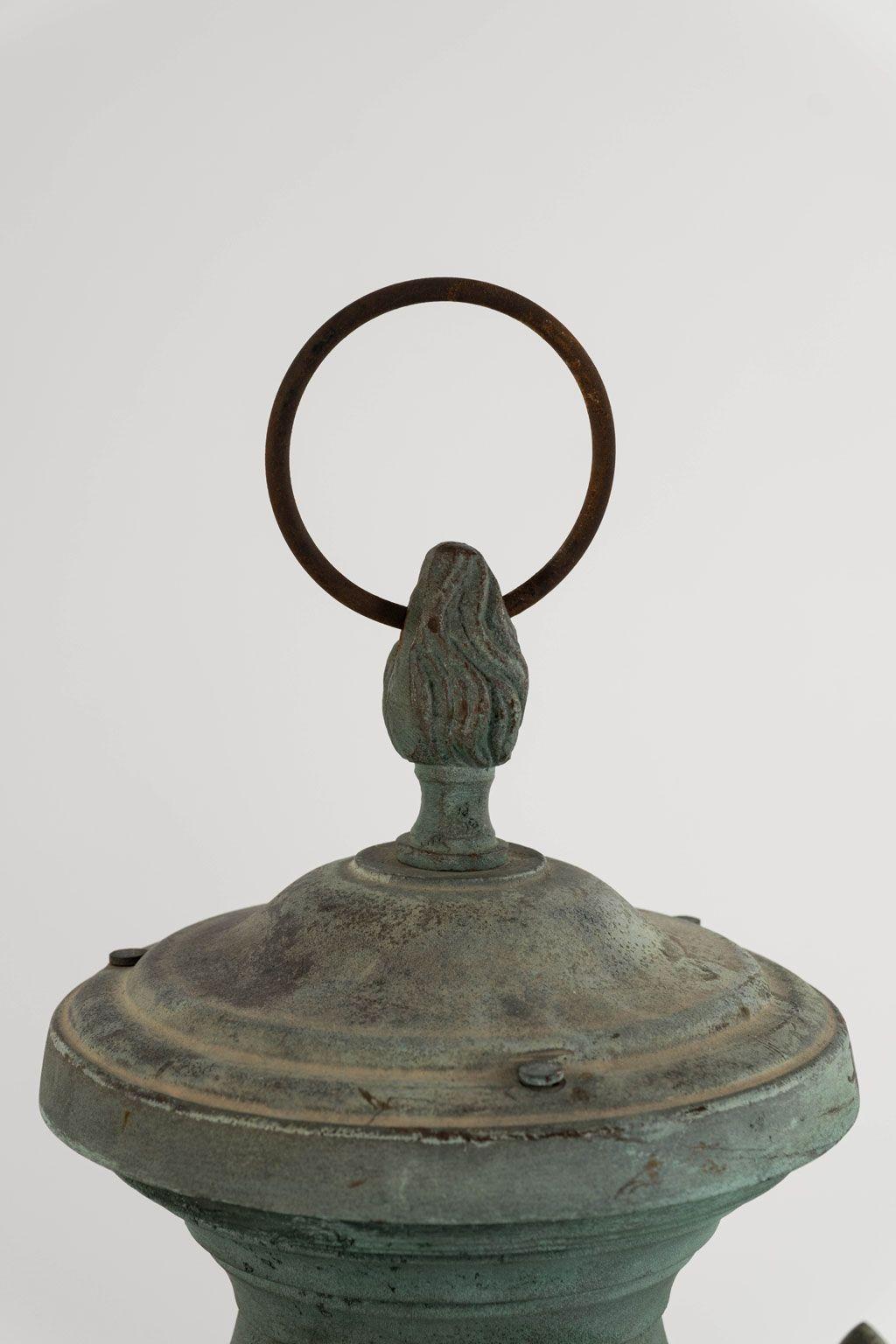 Cast Antique Italian Glass Paneled Lantern For Sale