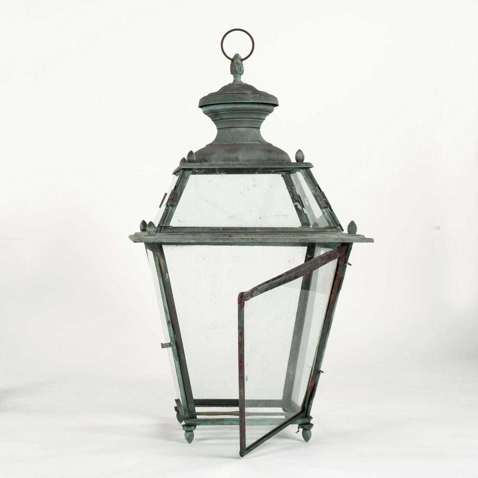 Antique Italian Glass Paneled Lantern In Good Condition For Sale In Houston, TX
