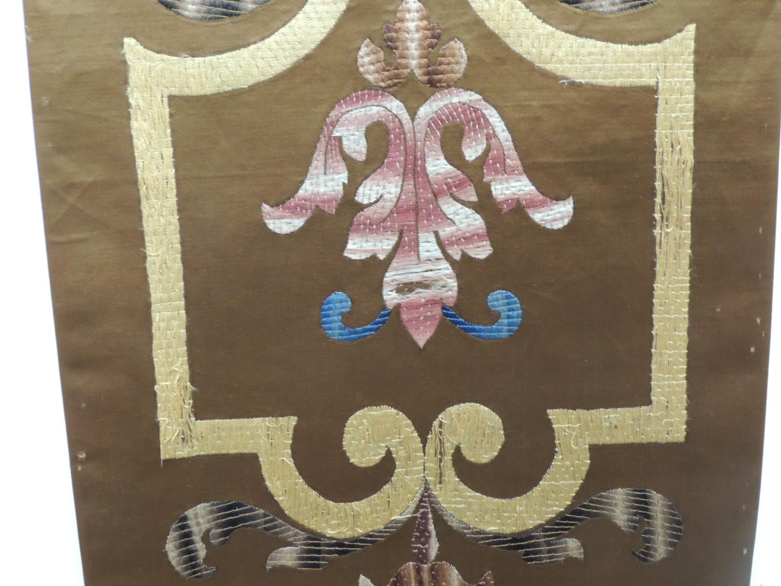 Antique Italian Gold and Blue Silk Floss Threads Embroidered Panel In Good Condition In Oakland Park, FL