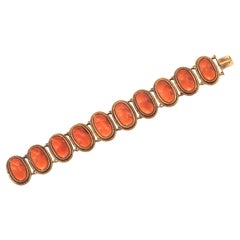 Antique Italian Gold And Cameo Corallium Rubrum Bracelet Late 19th Century