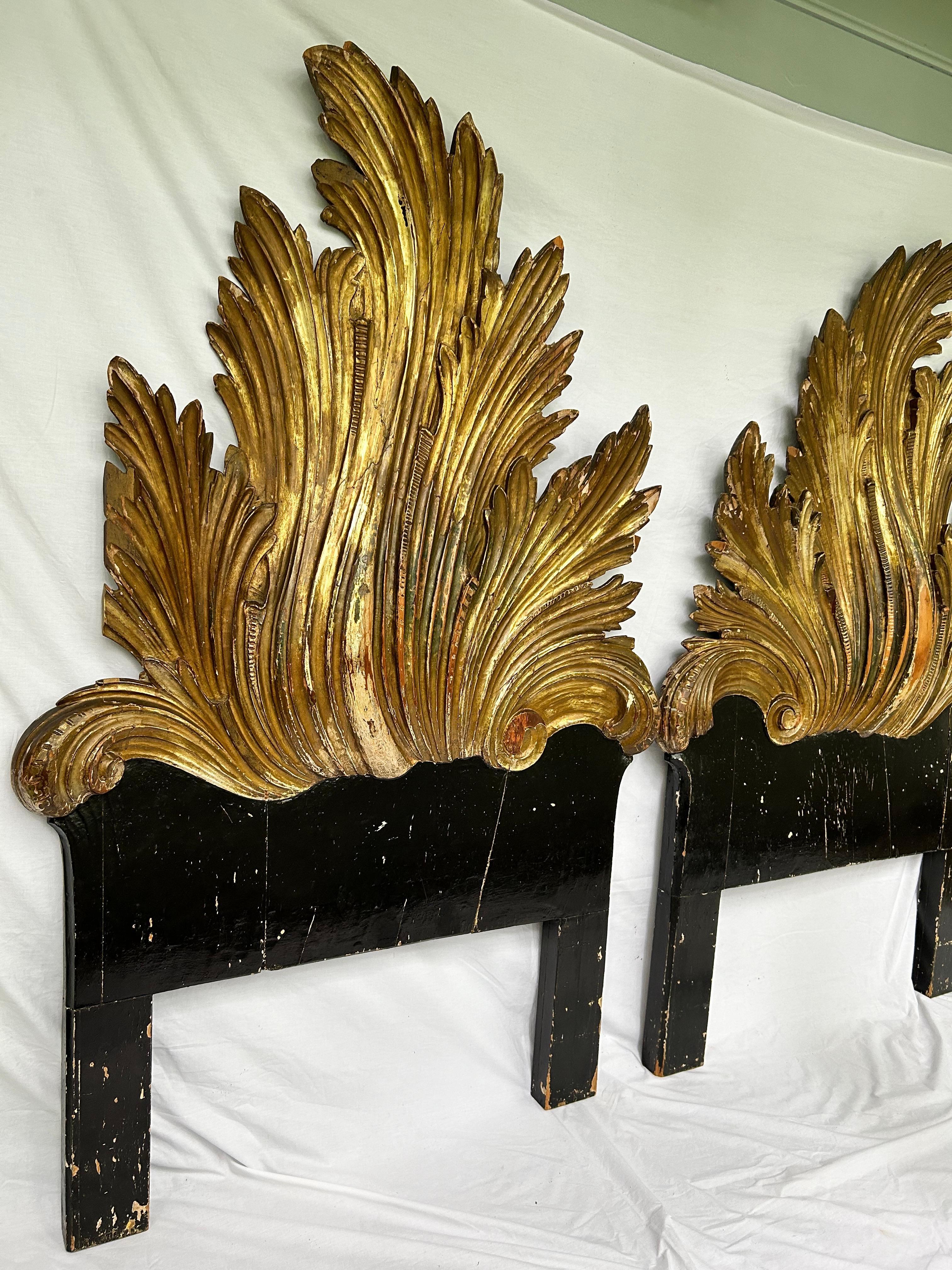 Rococo Revival Antique Italian Gold Gilt Hand Carved Headboards Collection of Jackie Rogers NYC For Sale
