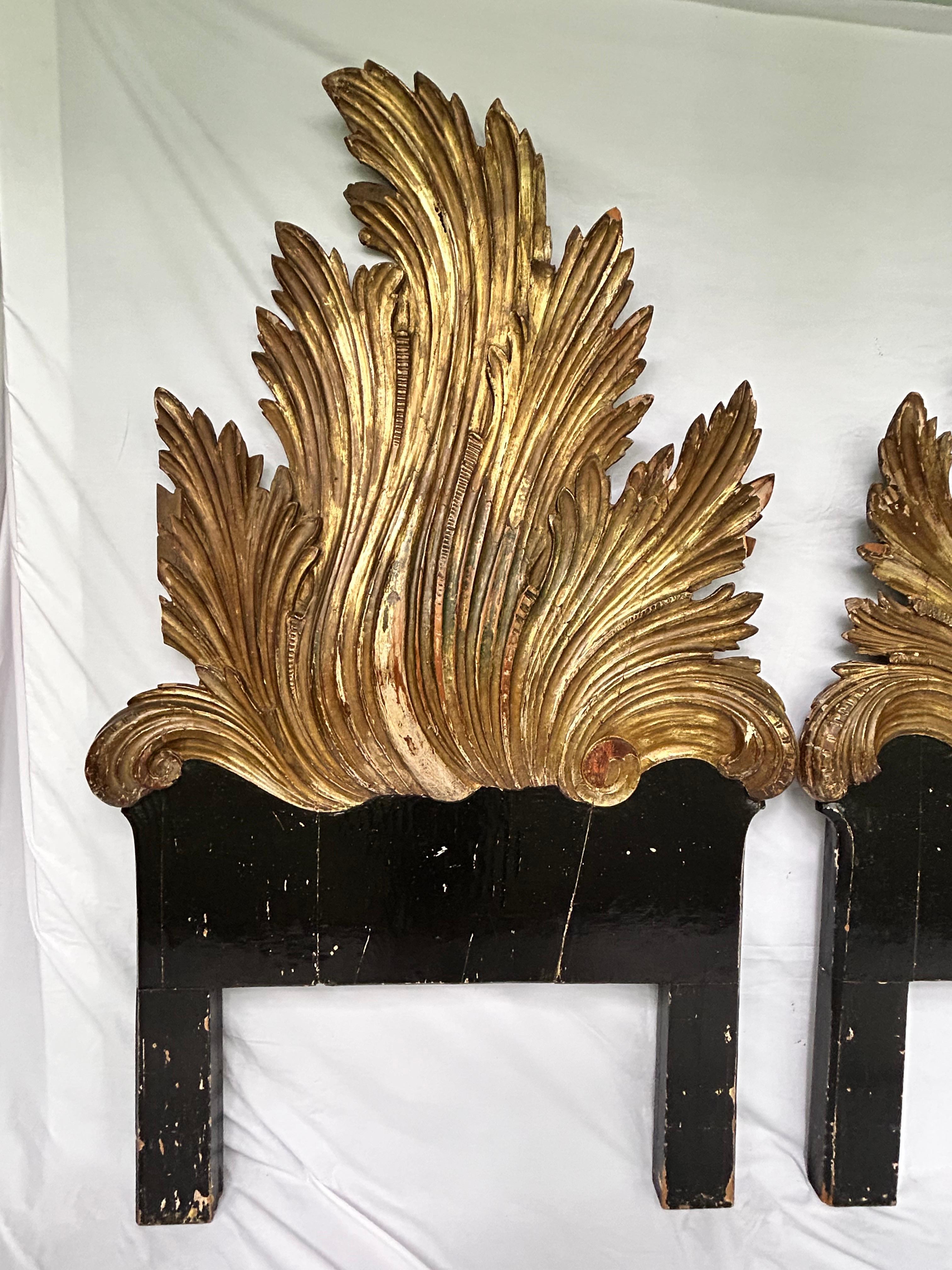 Antique Italian Gold Gilt Hand Carved Headboards Collection of Jackie Rogers NYC In Good Condition For Sale In Atlanta, GA