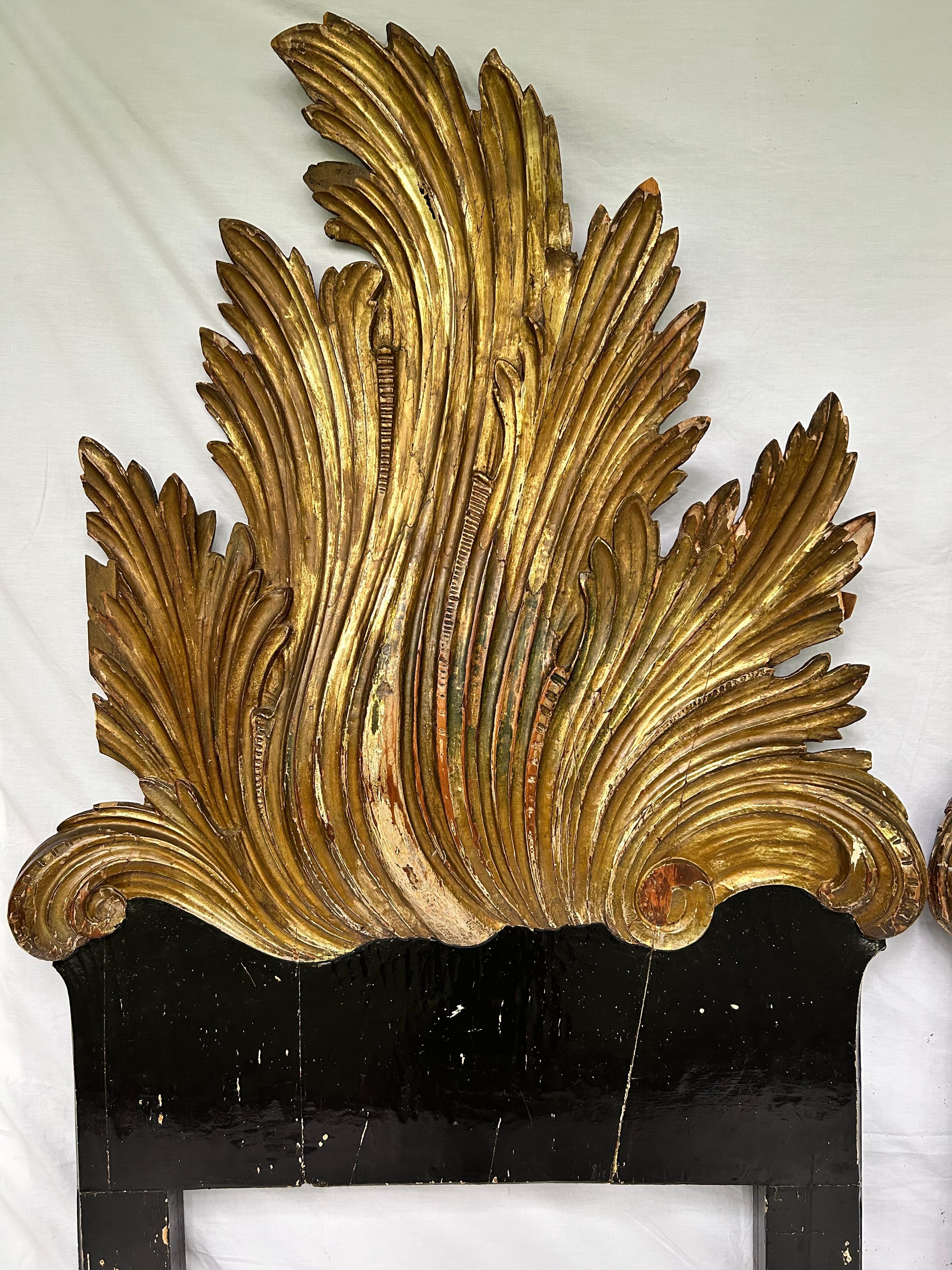 Gold Leaf Antique Italian Gold Gilt Hand Carved Headboards Collection of Jackie Rogers NYC For Sale