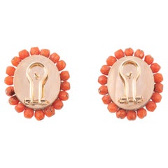 Antique Italian Gold Corallium Rubrum And Micromosaic Earrings