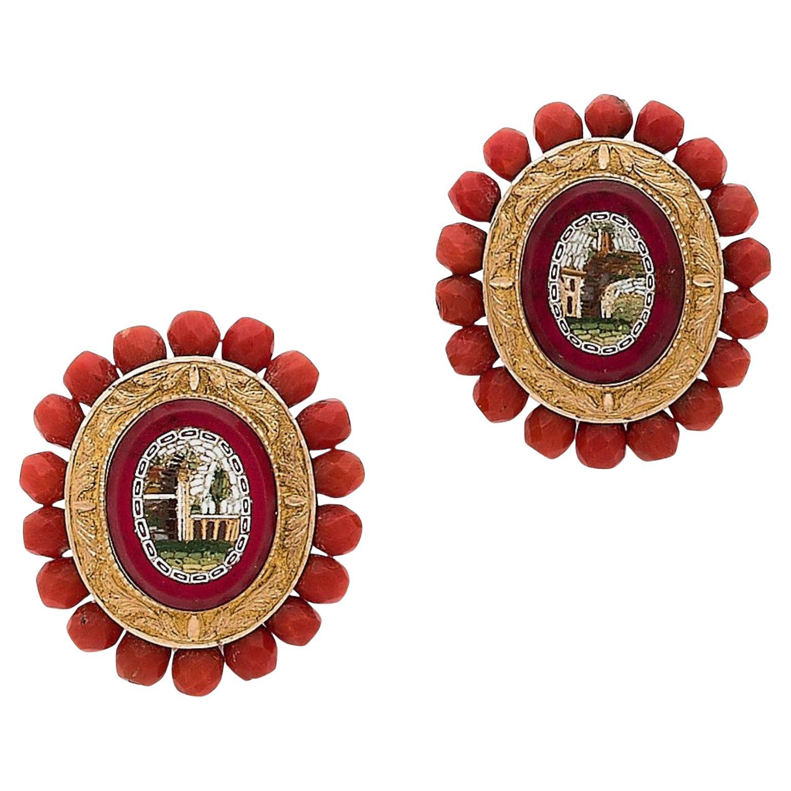 Antique Italian Gold Micromosaic Earrings