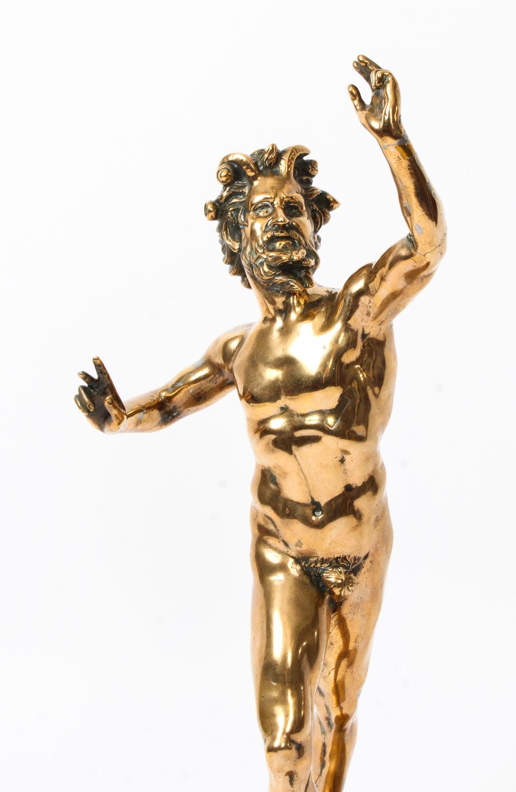 Antique Italian Grand Tour Bronze Figure of Dancing Faun of Pompeii 19th Century In Good Condition In London, GB