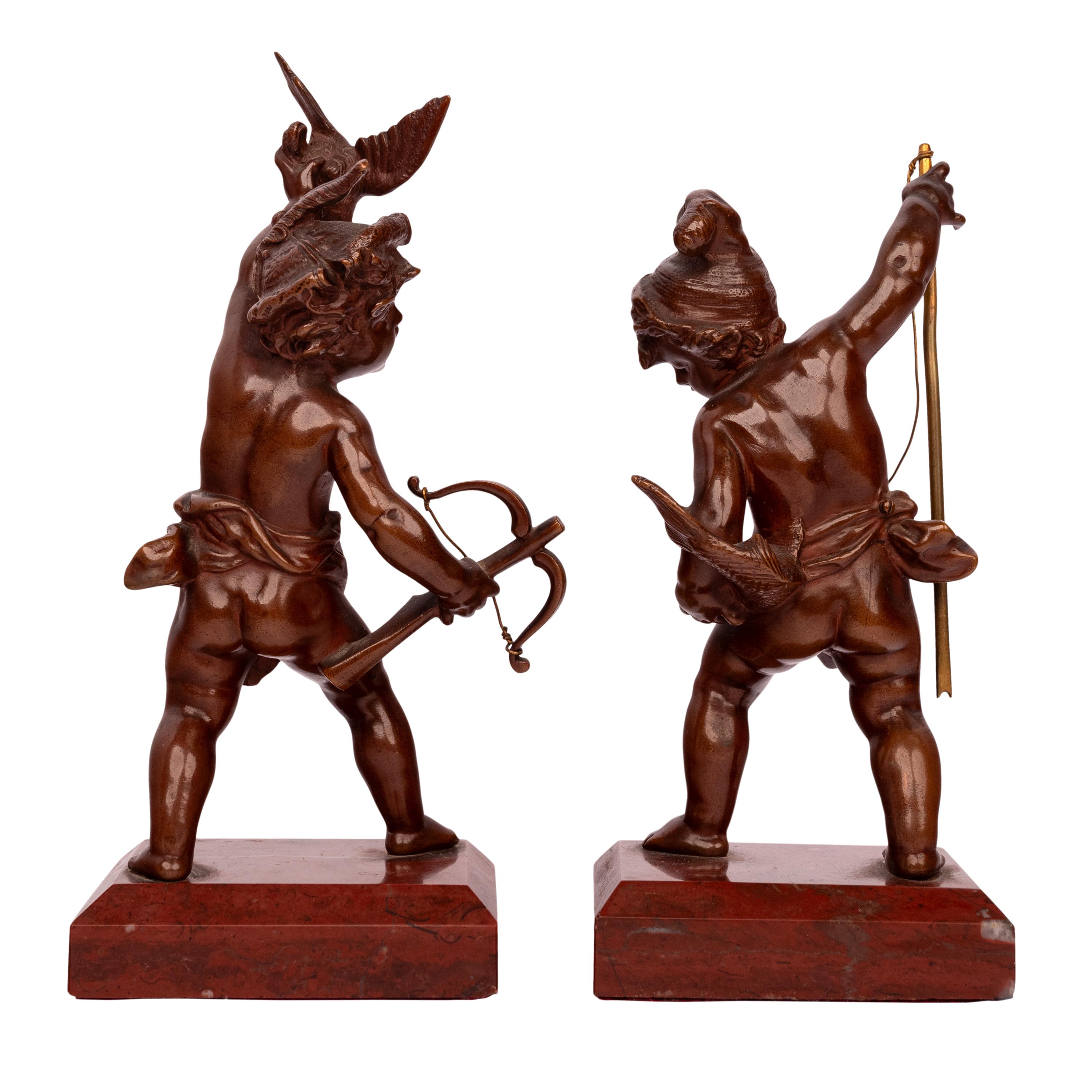 Mid-19th Century Antique Italian Grand Tour Bronze Hunting Putti Sculptures Statues Marble 1850 For Sale