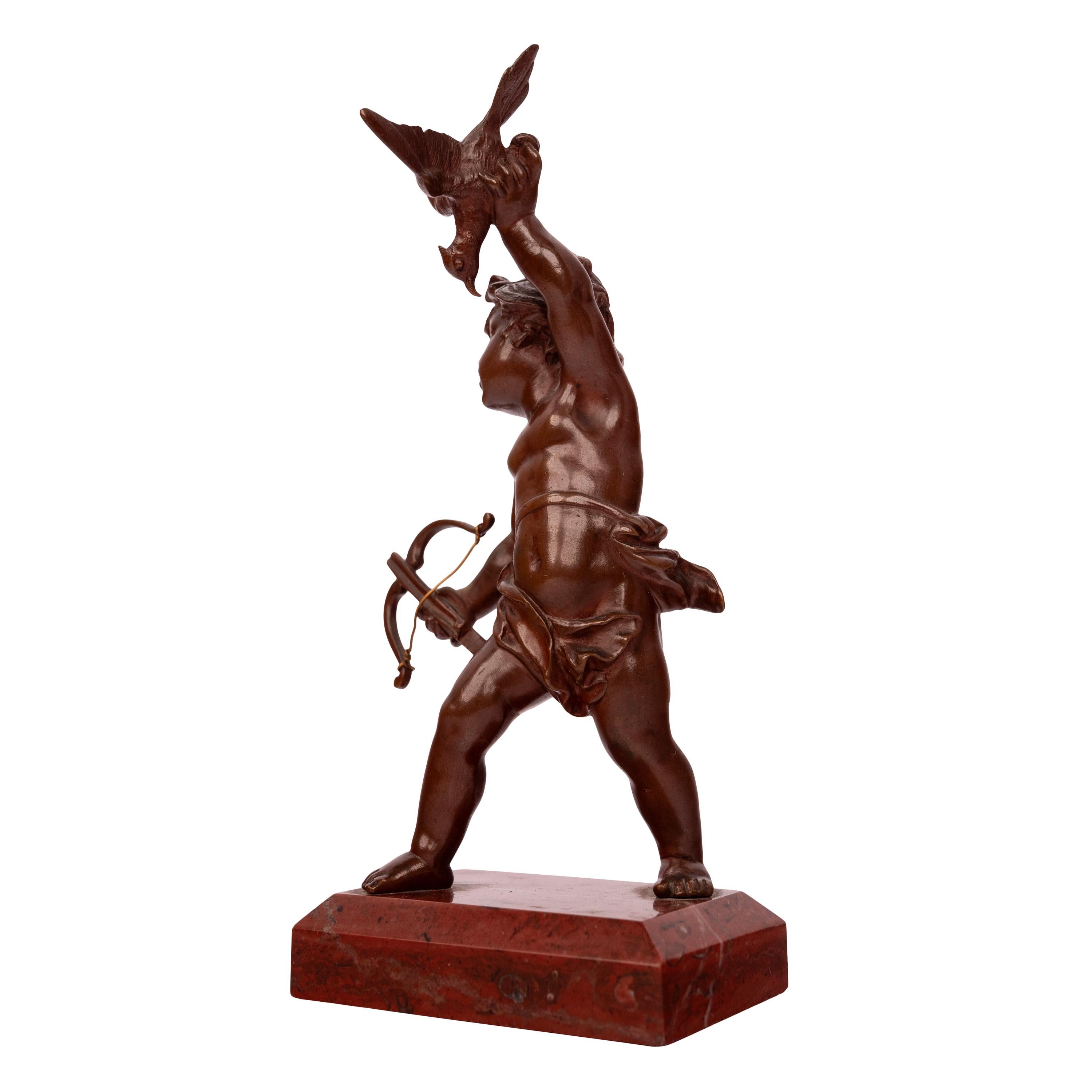Anciennes sculptures de putti de chasse du Grand Tour italien en bronze et marbre 1850 en vente 1