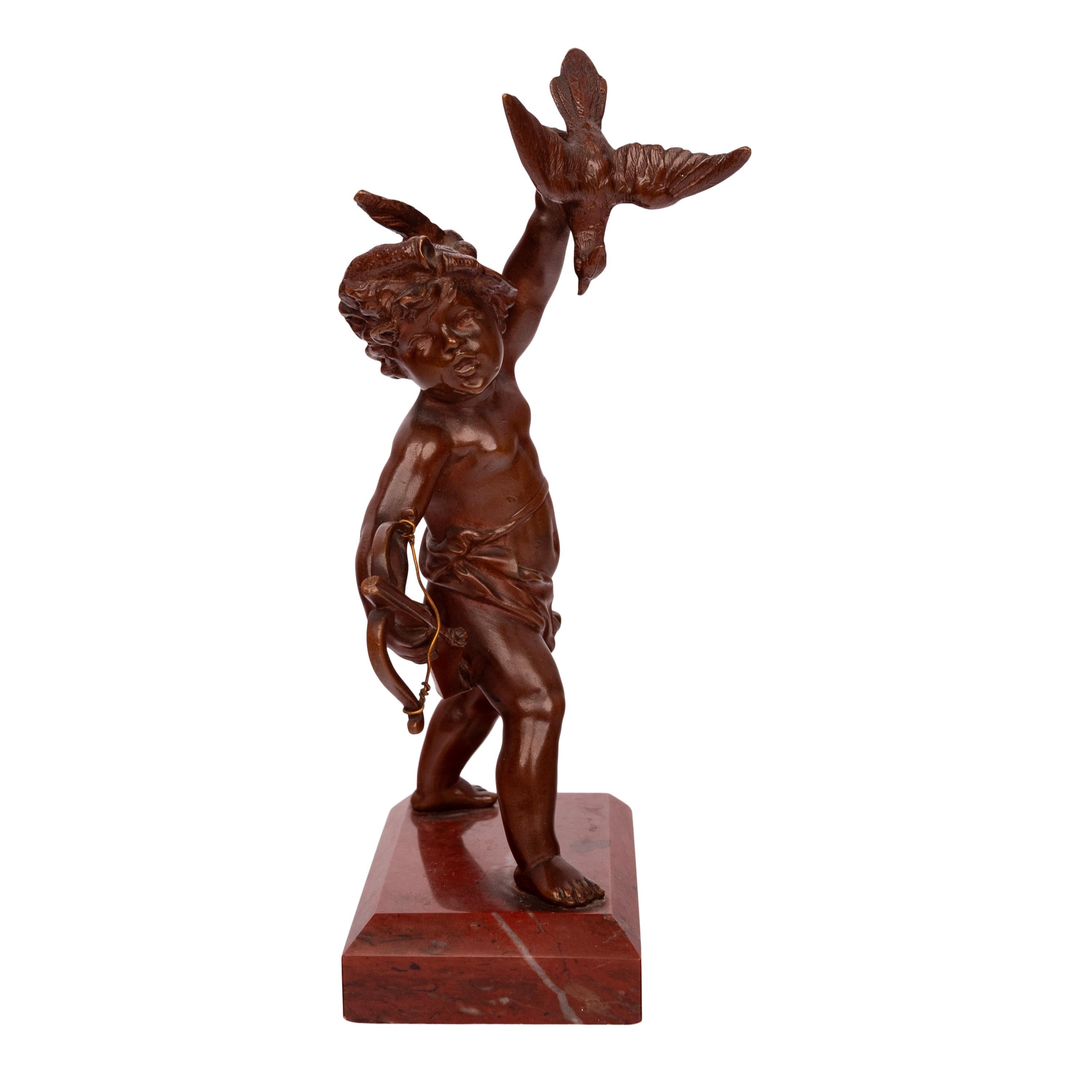 Anciennes sculptures de putti de chasse du Grand Tour italien en bronze et marbre 1850 en vente 3