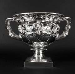 Antique Italian Grand Tour Bronze Silver Plated Warwick Vase Urn, 19th Century