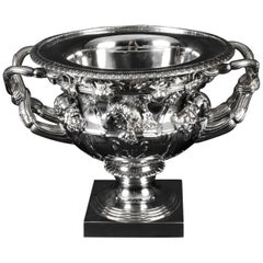 Antique Italian Grand Tour Bronze Silver Plated Warwick Vase Urn, 19th Century