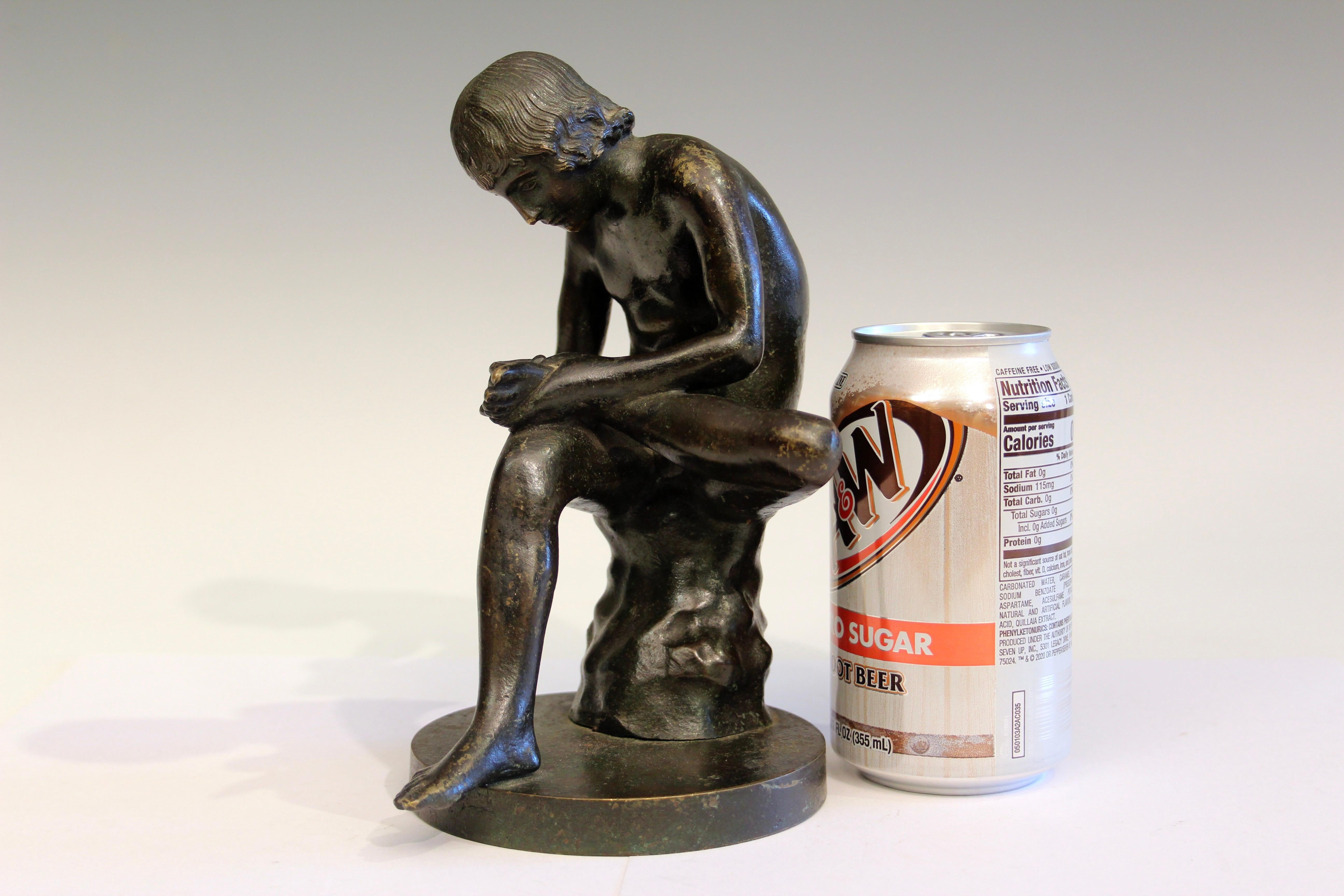 Antique Italian Grand Tour Bronze Spinario Boy with Thorn Figure Greek Statue For Sale 4