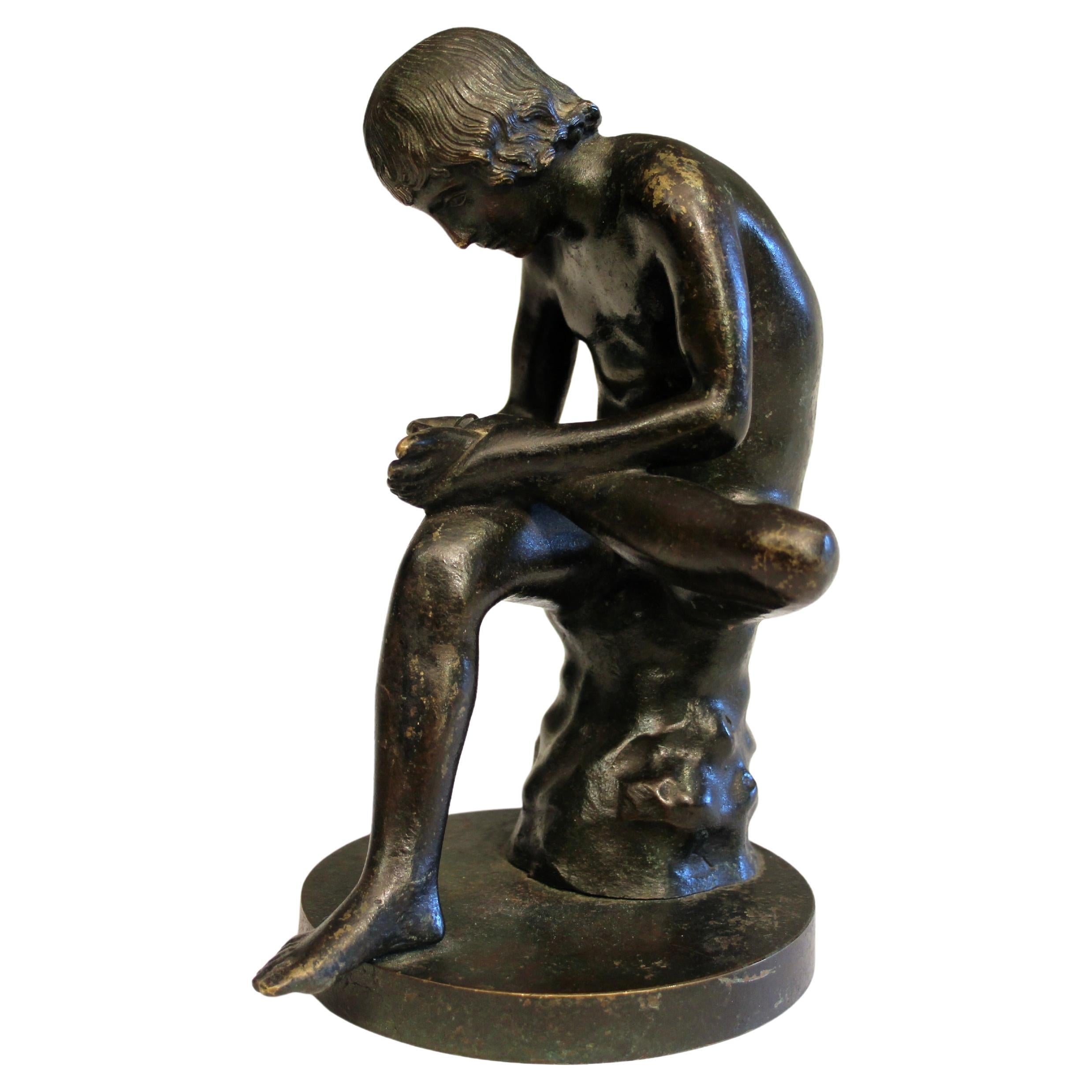 Antique Italian Grand Tour Bronze Spinario Boy with Thorn Figure Greek Statue