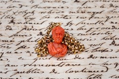 Antique Italian Grand Tour Carved Coral Gold Necklace 19th Century Neoclassical