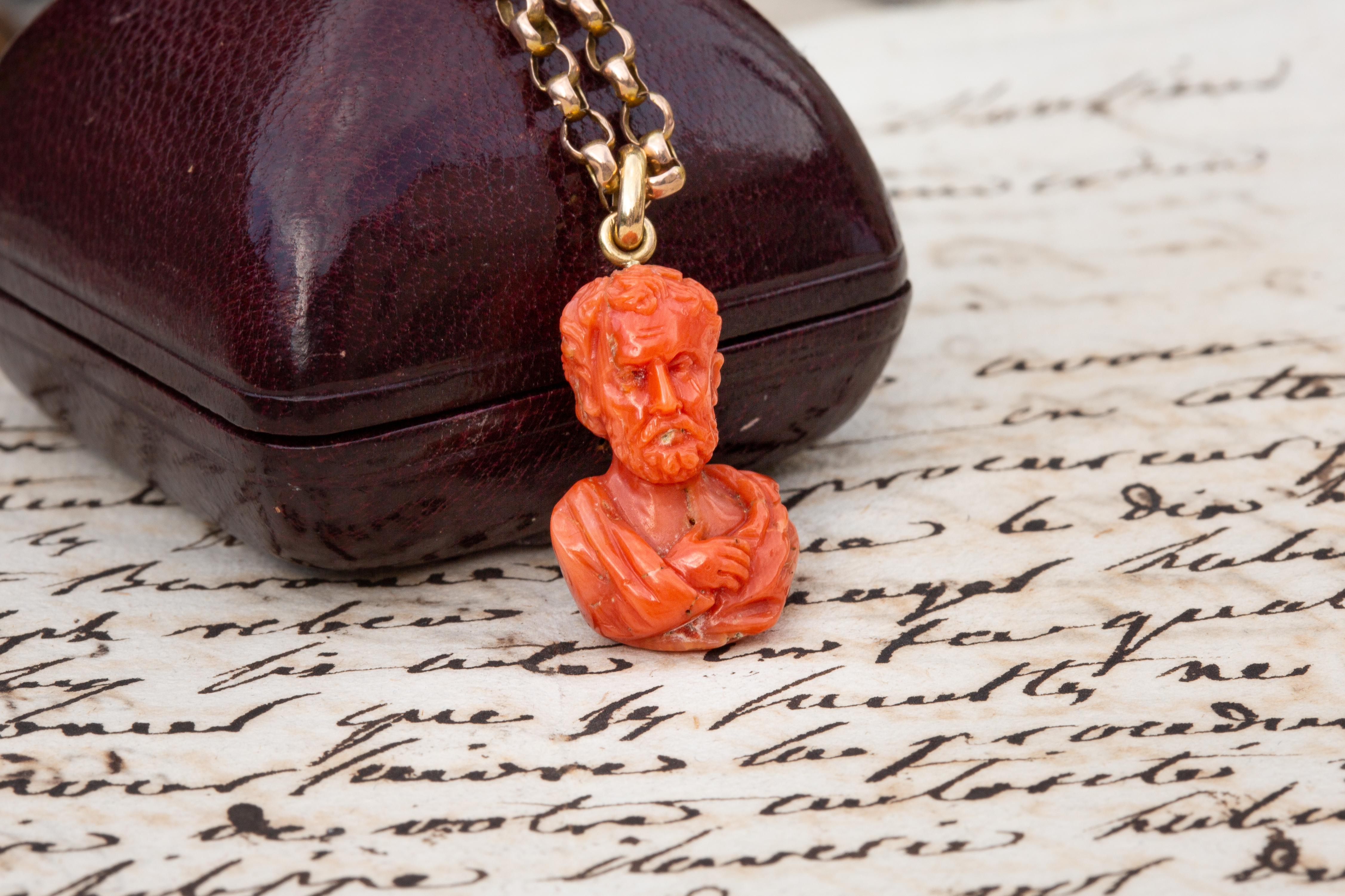 Antique Italian Grand Tour Carved Coral Gold Necklace 19th Century Neoclassical 2