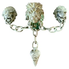 Antique Italian Grand Tour Lion and Chain Cast Bronze Door Knocker