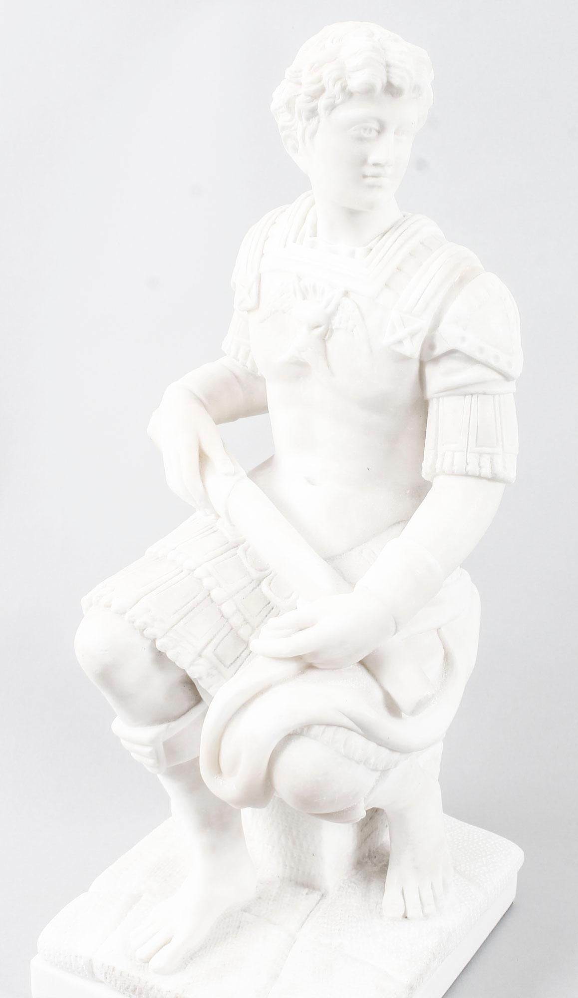 Mid-19th Century Antique Italian Grand Tour Marble Sculpture After Michelangelo, 19th Century