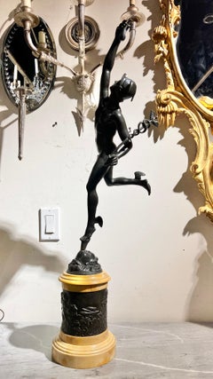 Antique Italian Grand Tour Mercury Bronze and Marble Sculpture After Giambologna
