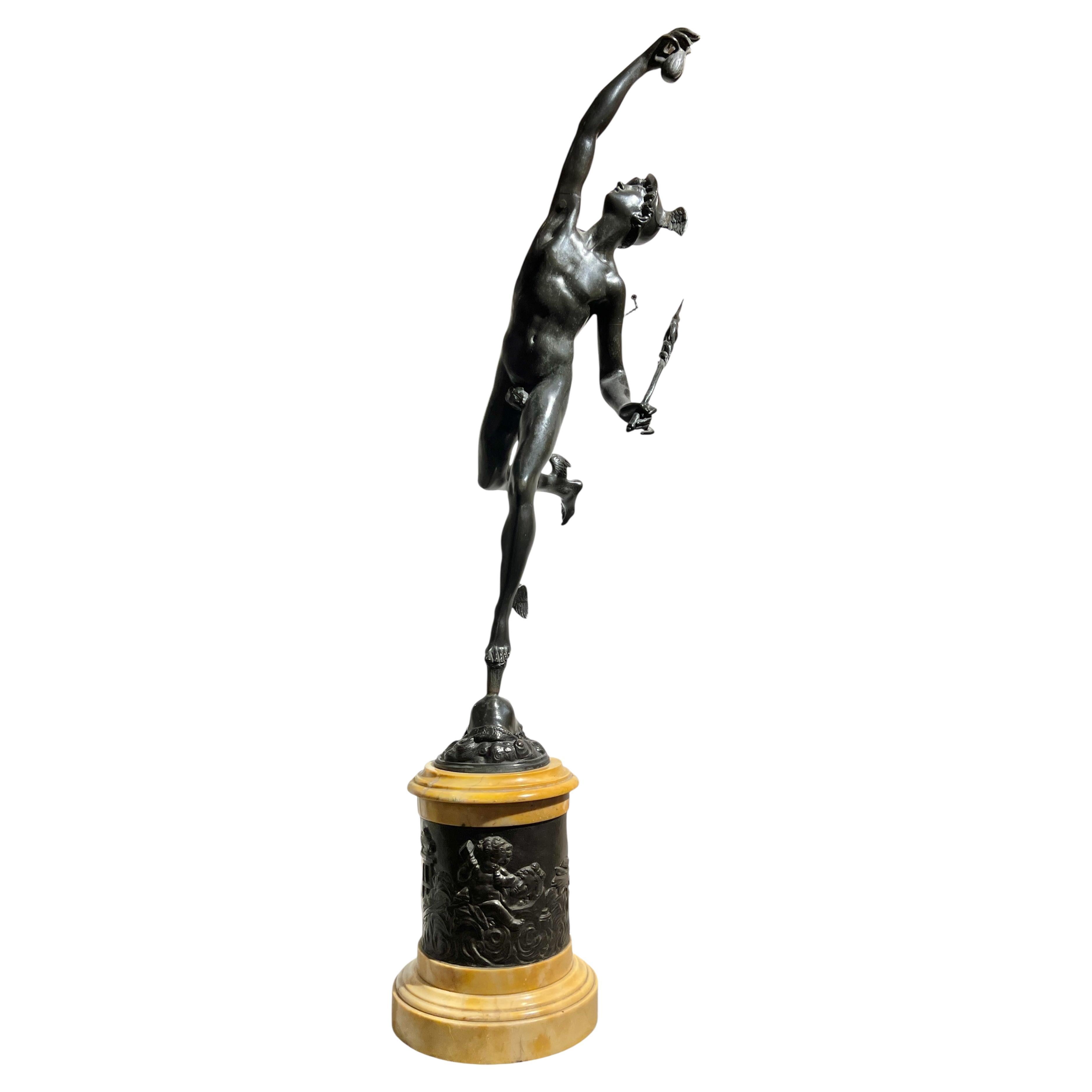 Antica scultura italiana Grand Tour Mercurio in bronzo e marmo dopo Giambologna