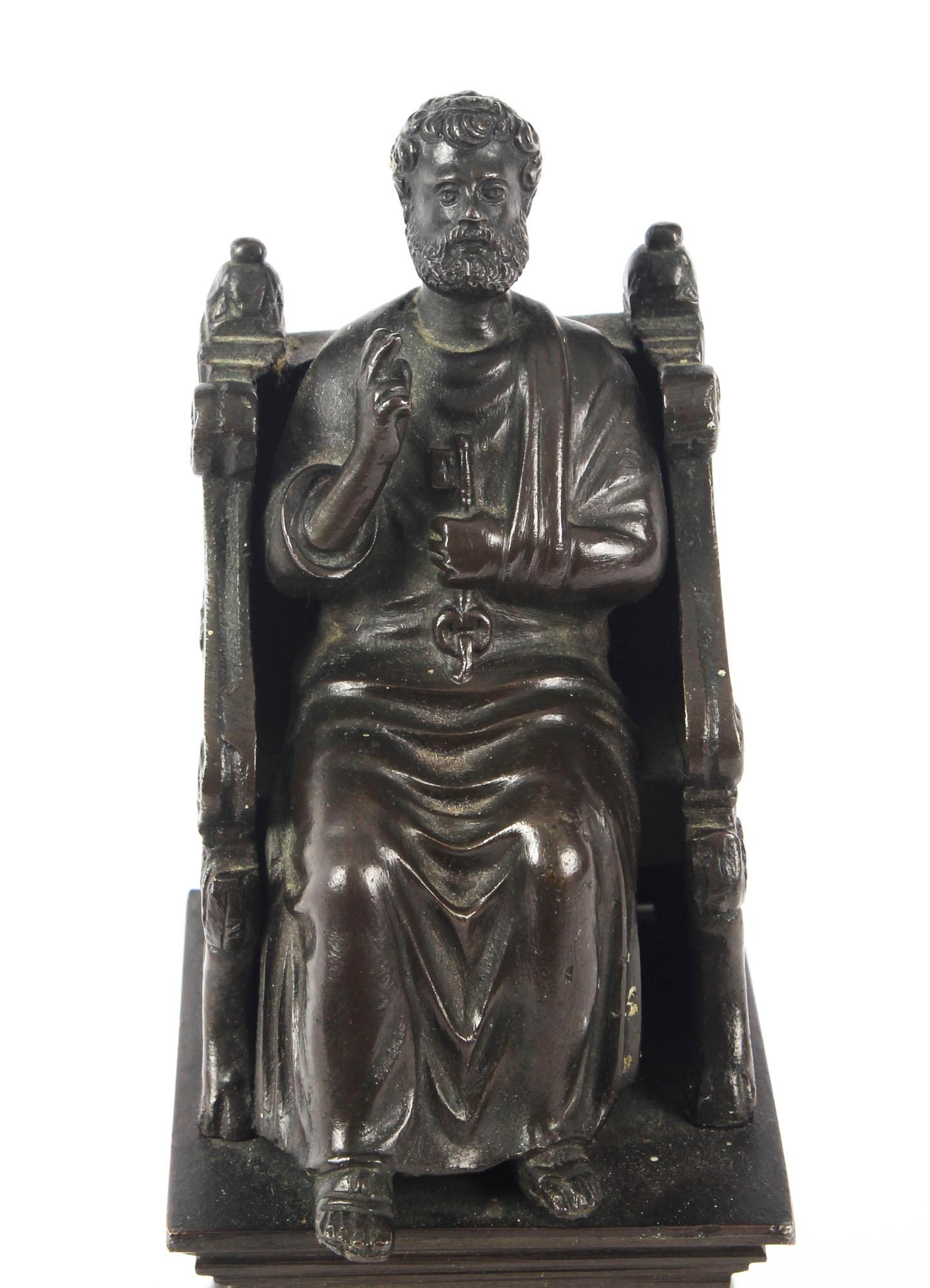 Antique Italian Grand Tour Patinated Bronze Sculpture of St Peter, 19th Century In Good Condition For Sale In London, GB