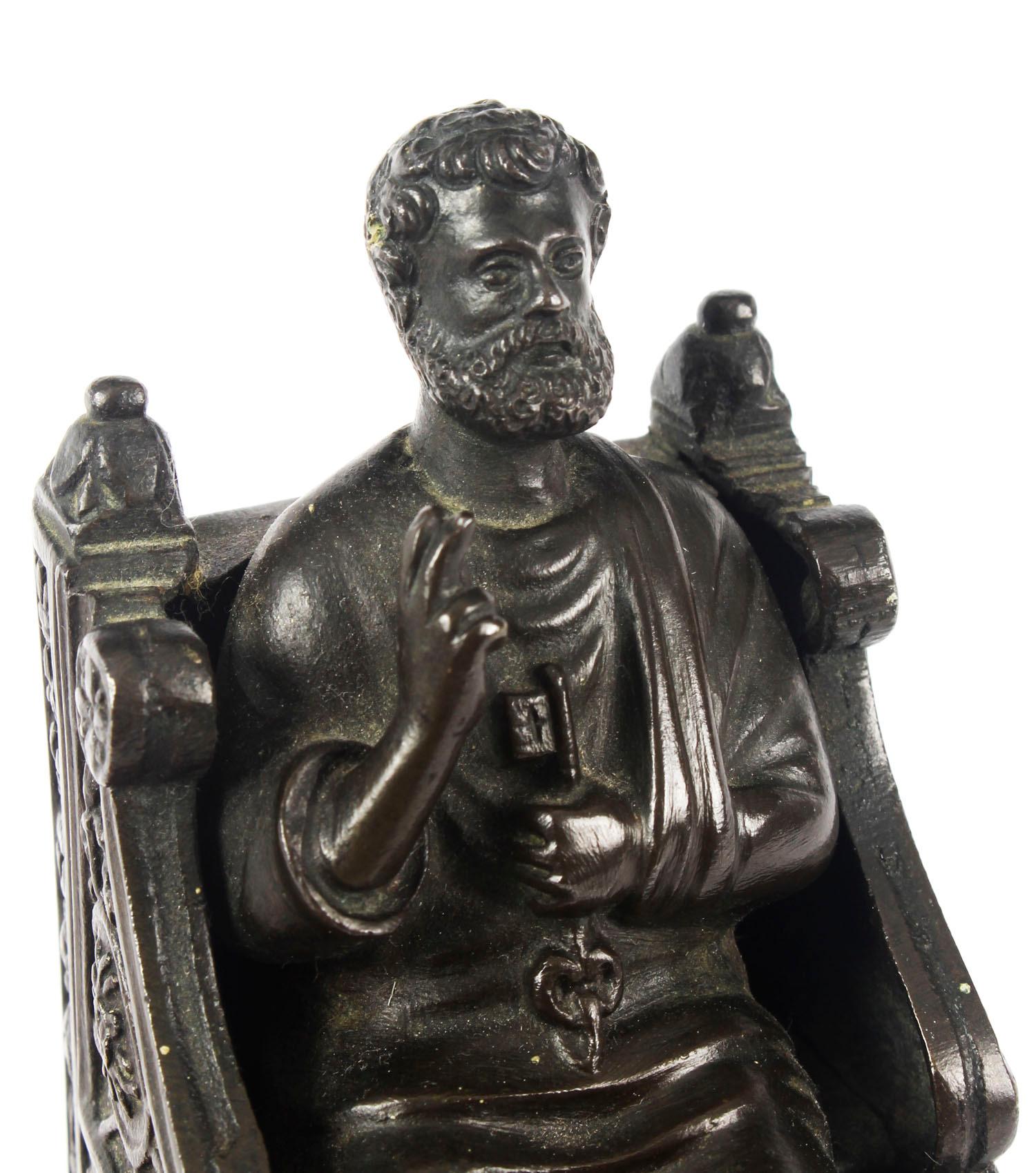 Late 19th Century Antique Italian Grand Tour Patinated Bronze Sculpture of St Peter, 19th Century For Sale