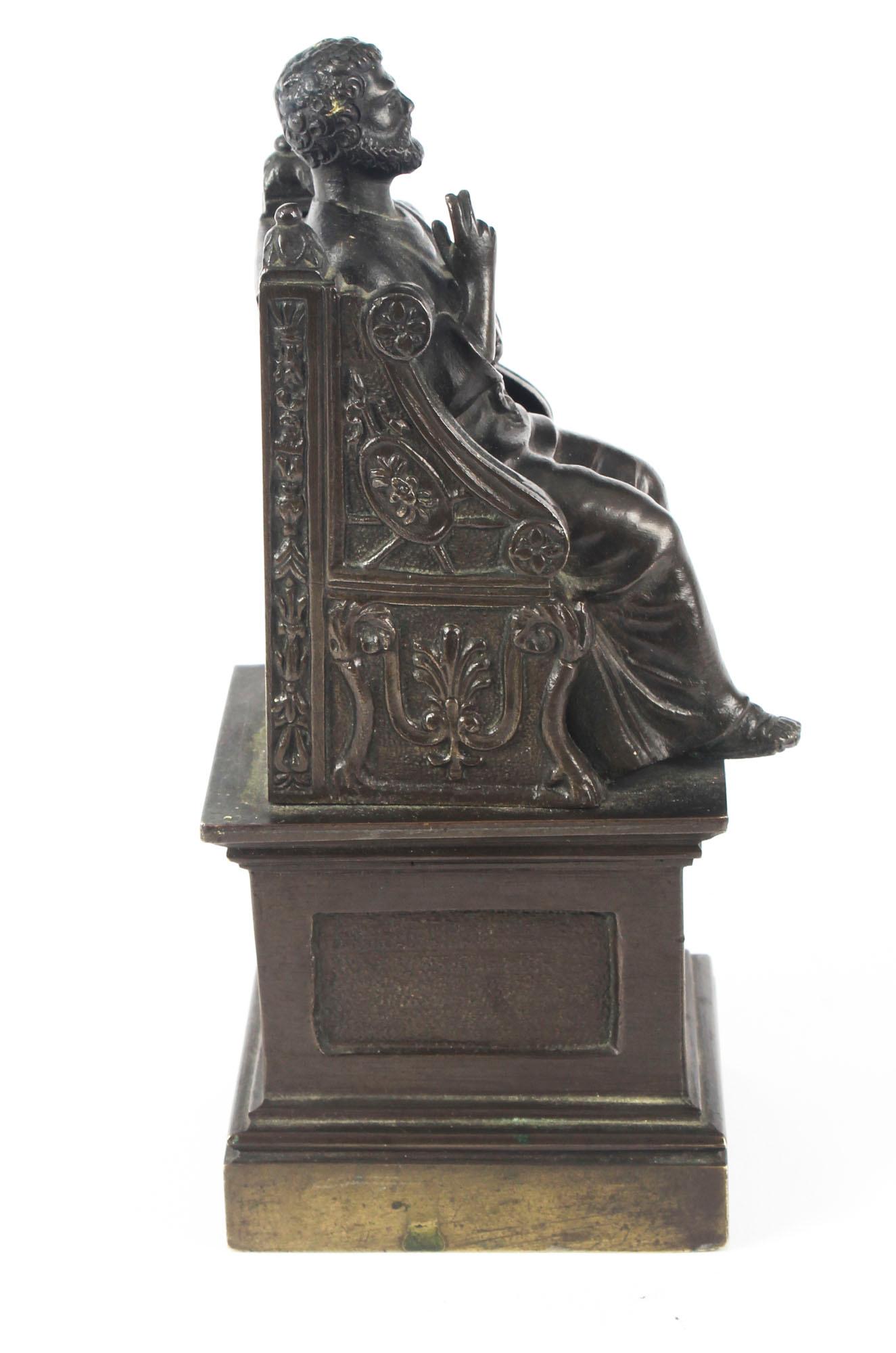 Antique Italian Grand Tour Patinated Bronze Sculpture of St Peter, 19th Century For Sale 1